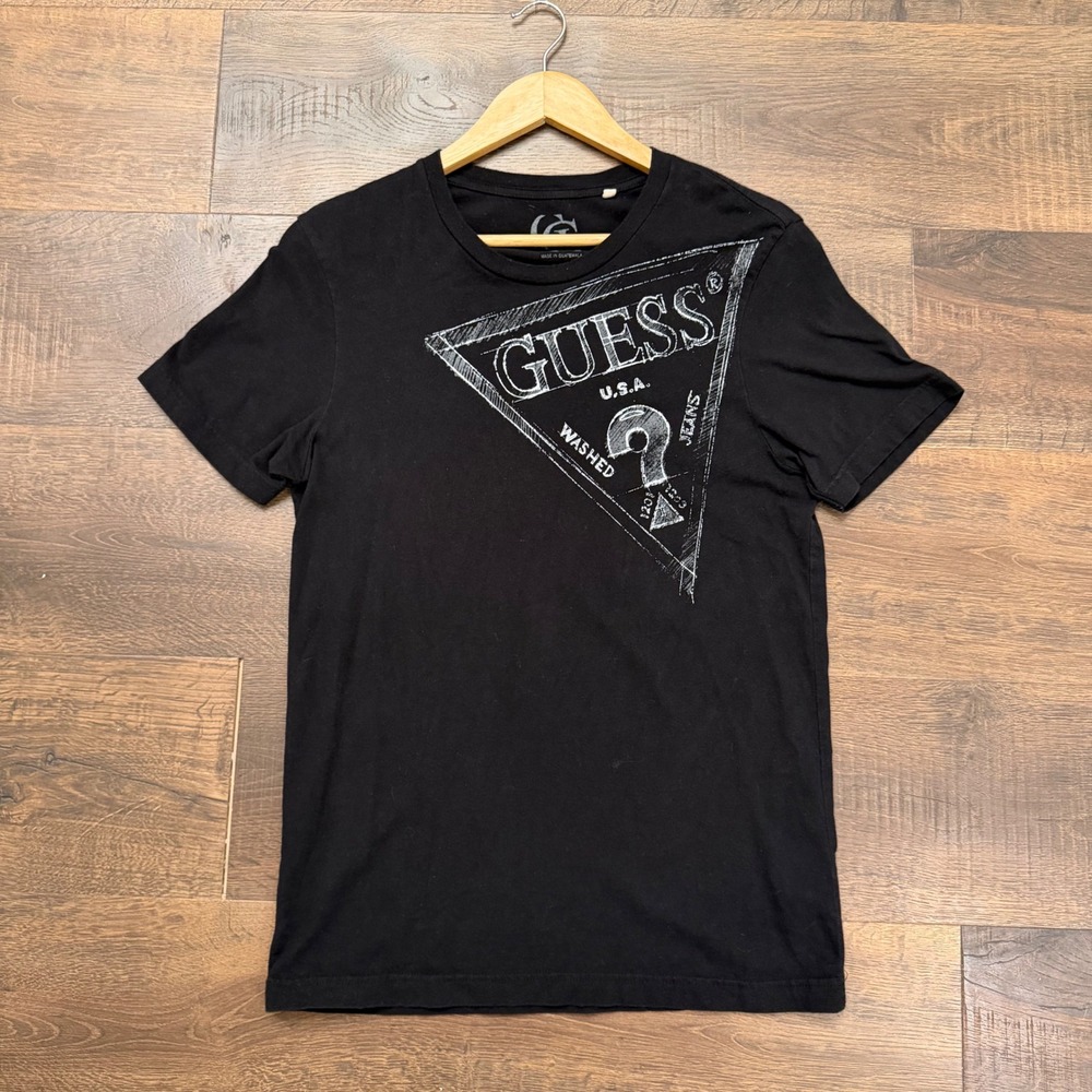 Guess Jeans USA Graphic T-Shirt Mens Medium Black Triangle Logo Short Sleeve